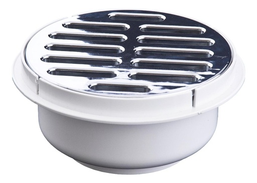 [170] COLADERA PLÁSTICA REDONDA CON SALIDA UNIVERSAL Y REJILLA CROMADA